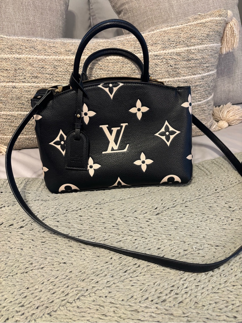 Black & Cream Monogram Crossbody Satchel